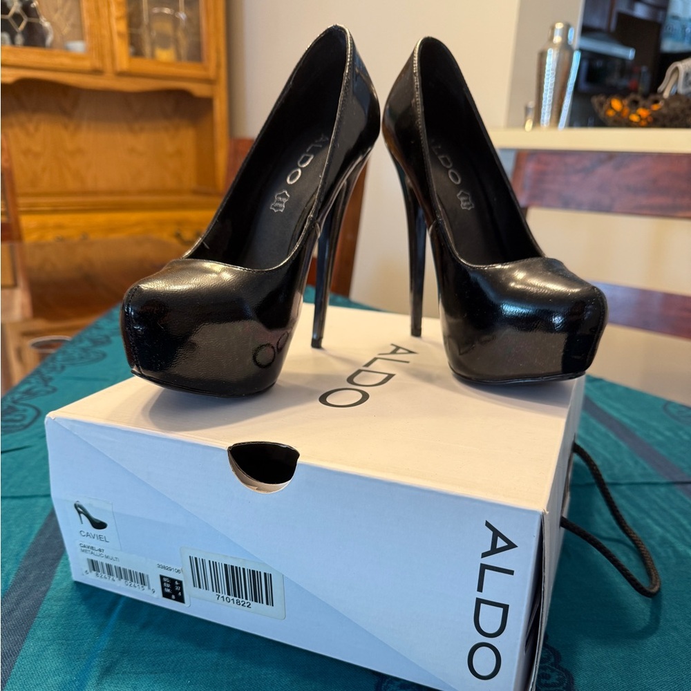 Aldo Black Patent Leather Platform Heels